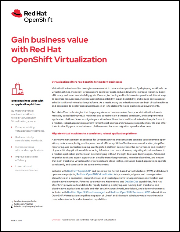 Gain business value with Red Hat OpenShift Virtualization